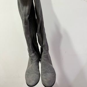 Over the knee faux suede flat boots in gray.
